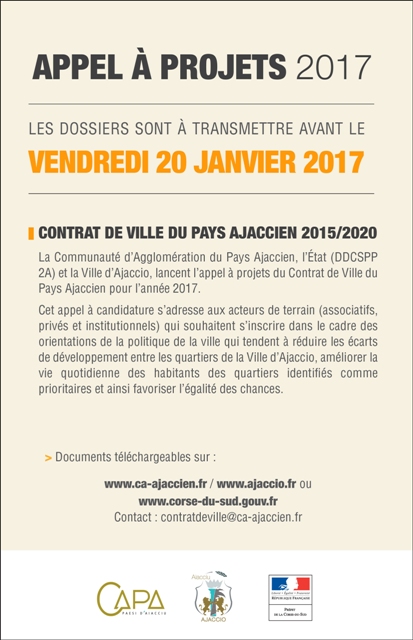 APPEL A PROJETS CONTRAT DE VILLE 2017 APPEL A PROJETS CONTRAT DE VILLE 2017