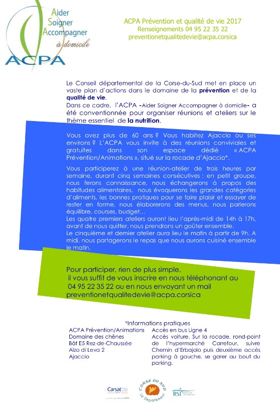 Atelier de prévention et de la qualité de vie pour les plus de 60 ans Atelier de prévention et de la qualité de vie pour les plus de 60 ans
