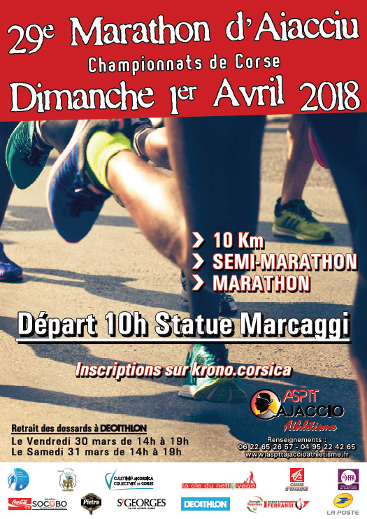 Marathon d'Ajaccio - Championnats de Corse dimanche 1er avril Marathon d'Ajaccio - Championnats de Corse dimanche 1er avril