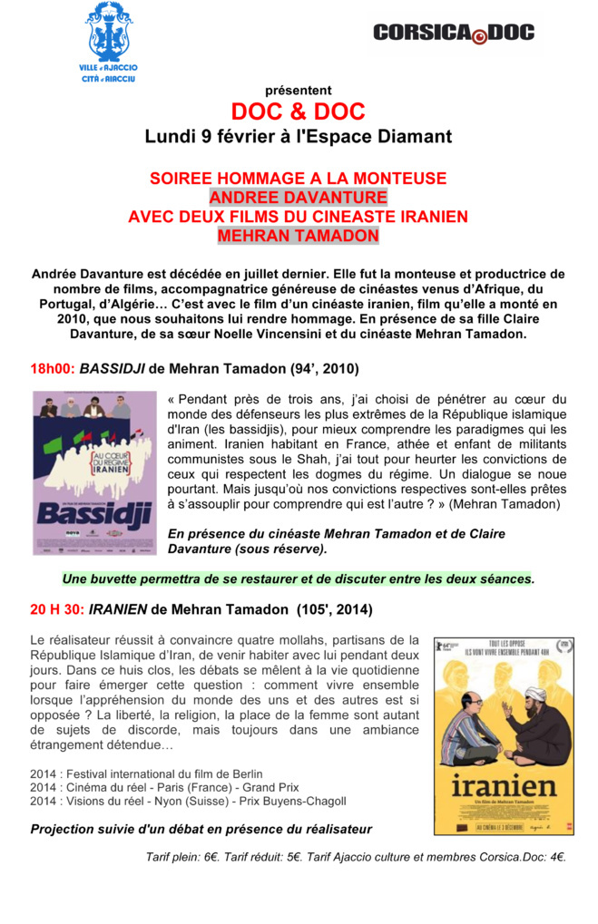 Lundi 9 février 18h Soirée Doc & Doc Espace Diamant Lundi 9 février 18h Soirée Doc & Doc Espace Diamant