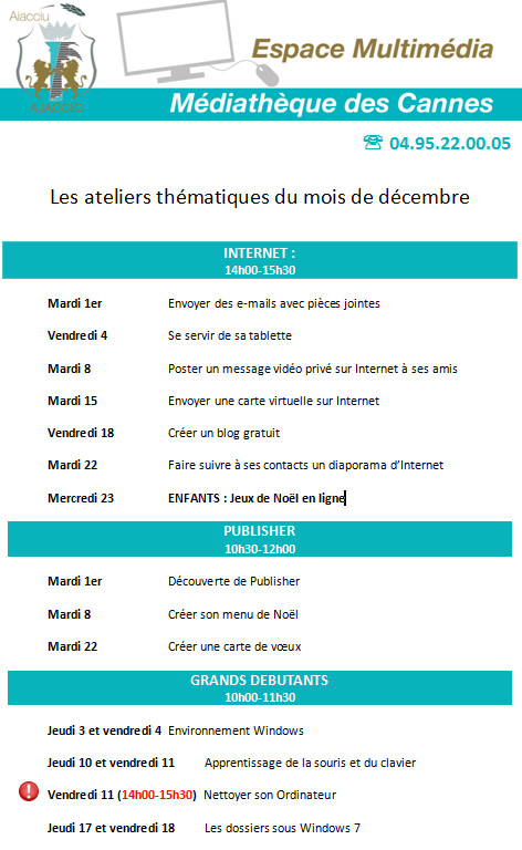 Les plannings informatiques des espaces multimédia Les plannings informatiques des espaces multimédia