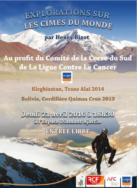 Conférence "Exploration sur les cimes du monde" par henry Bizot le jeudi 21 avril à l'Espace Diamant Conférence "Exploration sur les cimes du monde" par henry Bizot le jeudi 21 avril à l'Espace Diamant