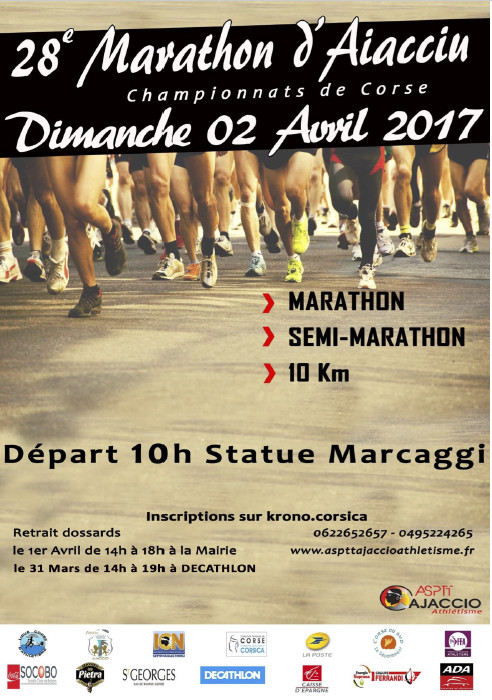 28ème marathon d'Aiacciu départ dimanche 2 avril 10h Statue Marcaggi 28ème marathon d'Aiacciu départ dimanche 2 avril 10h Statue Marcaggi