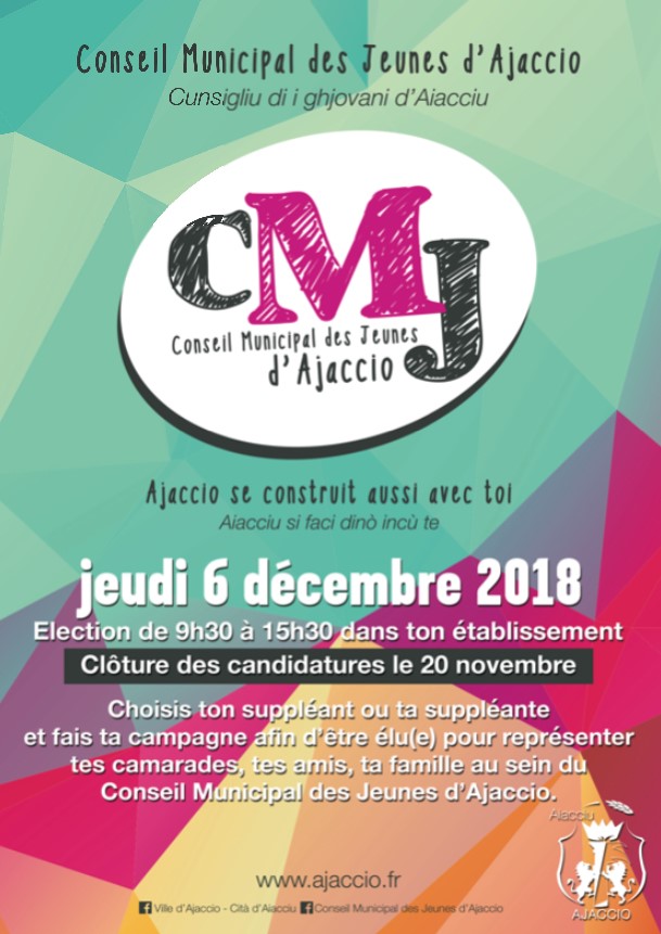 Candidatures 18/25 ans pour l'élection du Conseil Municipal des Jeunes d'Ajaccio Candidatures 18/25 ans pour l'élection du Conseil Municipal des Jeunes d'Ajaccio