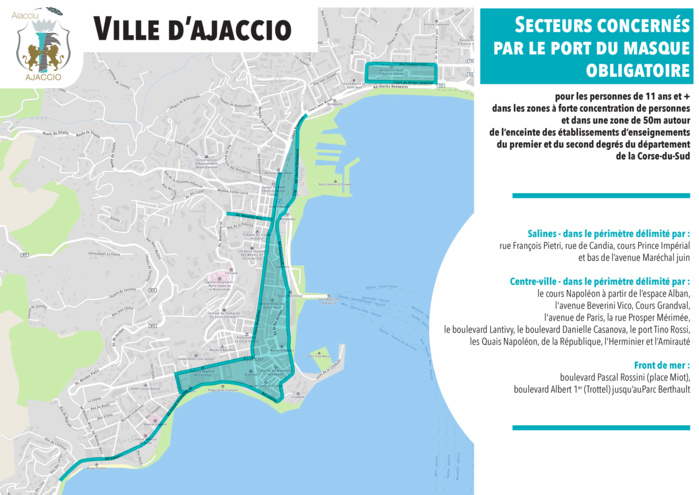 Covid-19 : nouveaux secteurs concernés par le port du masque obligatoire à Ajaccio