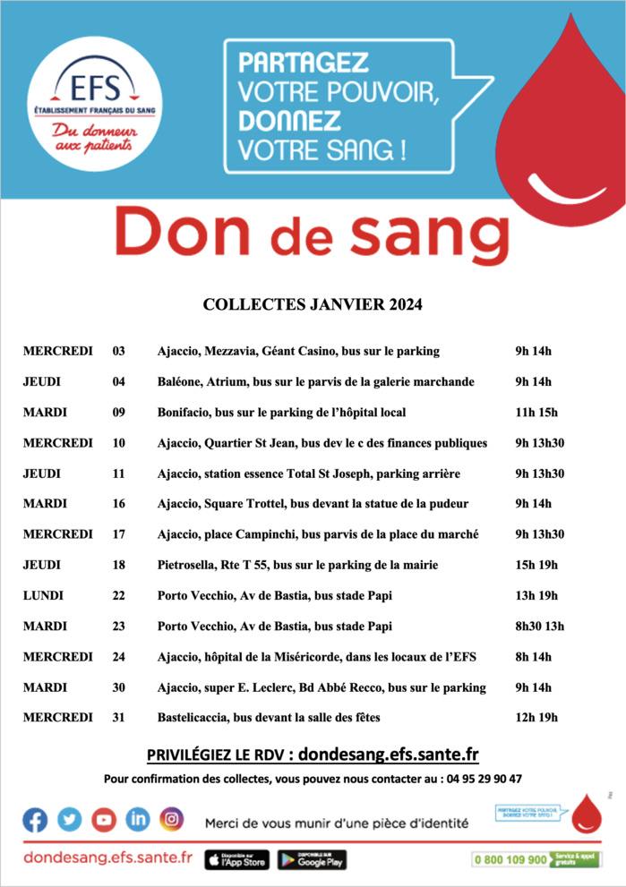 Planning des collectes de sang du mois d'octobre 2023