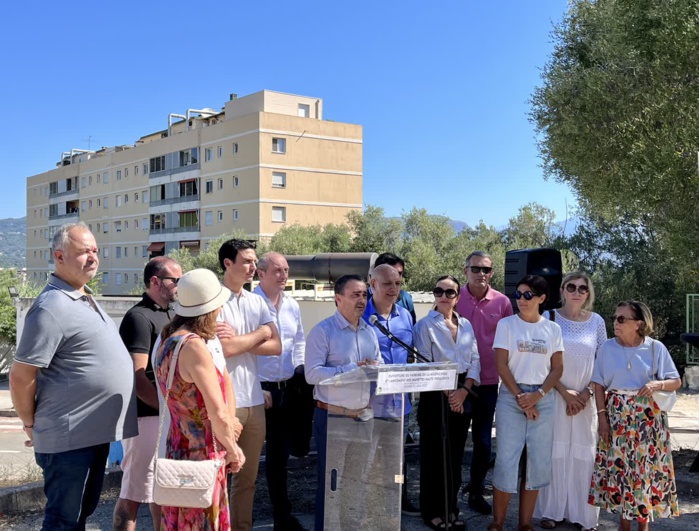 Inauguration du parking de la Miséricorde en présence du président-maire Stéphane Sbraggia, du député Laurent Marcangeli et des élus de la Ville d'Ajaccio le samedi 15 juillet 2023.
