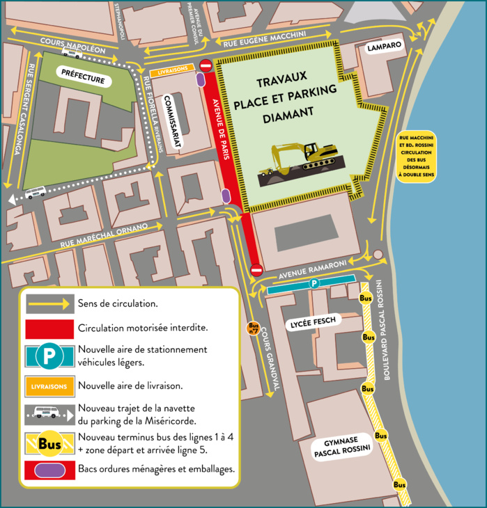 Requalification de la place et extension du parking du Diamant : le plan de circulation s'adapte au rythme soutenu du chantier